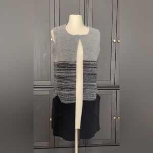 Cocogio Italy Sleeveless Open Sweater Cardigan Wool Gray Black Ombre Small